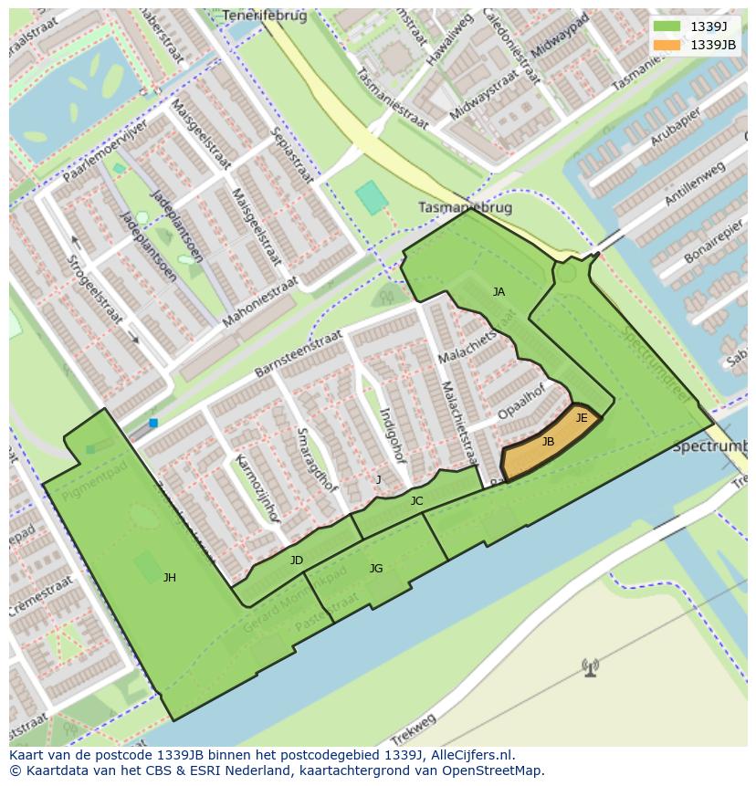 Afbeelding van het postcodegebied 1339 JB op de kaart.