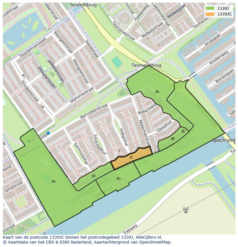 Afbeelding van het postcodegebied 1339 JC op de kaart.