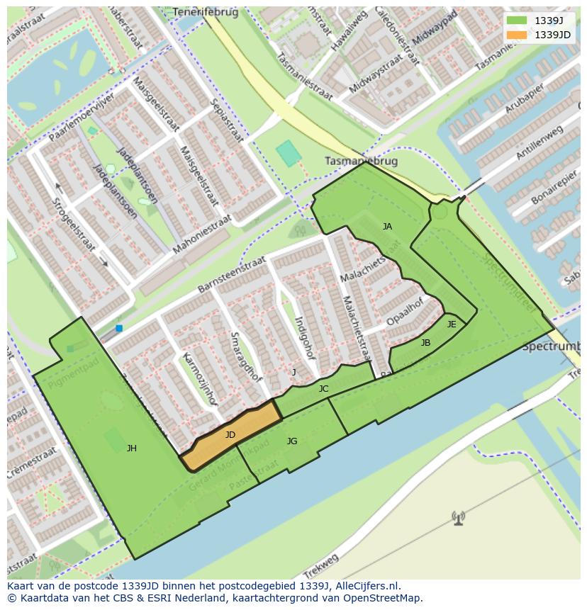 Afbeelding van het postcodegebied 1339 JD op de kaart.