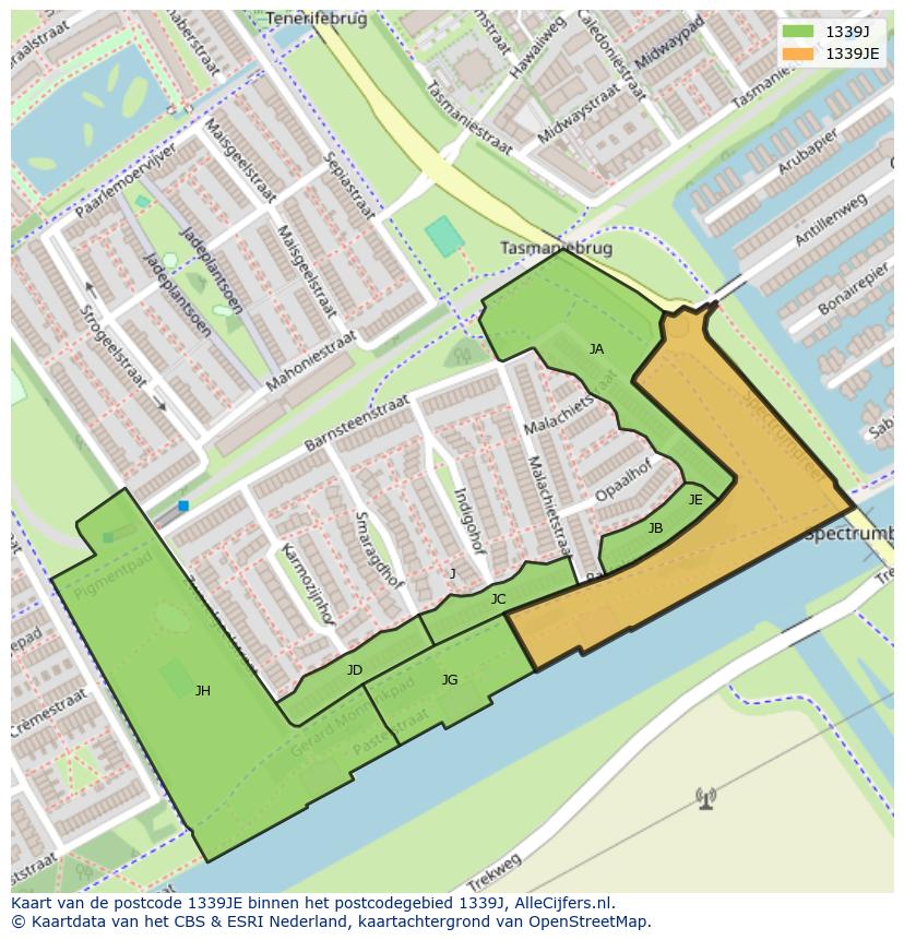 Afbeelding van het postcodegebied 1339 JE op de kaart.