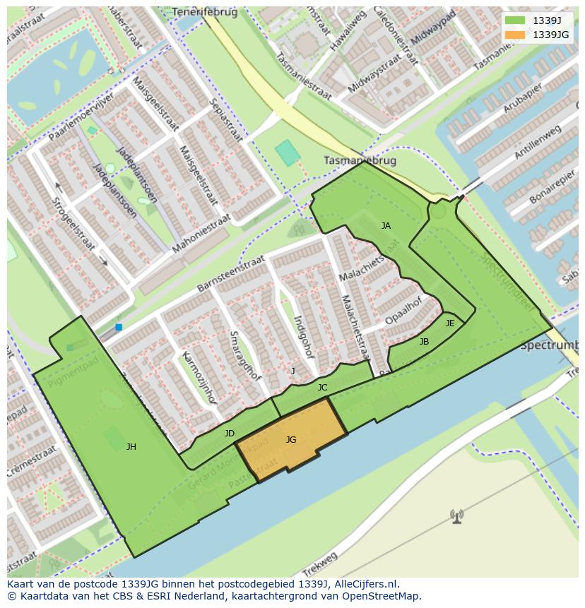Afbeelding van het postcodegebied 1339 JG op de kaart.