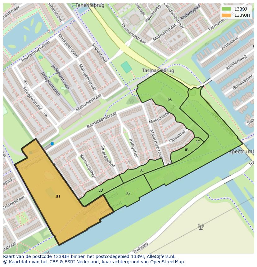 Afbeelding van het postcodegebied 1339 JH op de kaart.