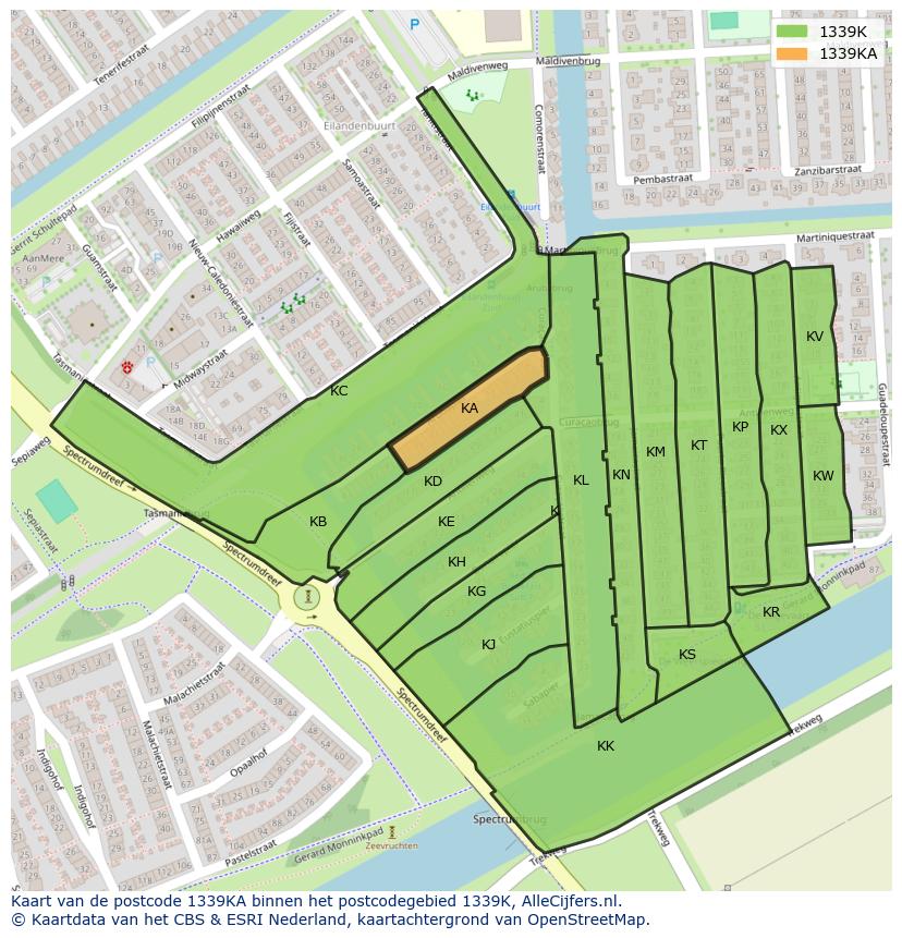 Afbeelding van het postcodegebied 1339 KA op de kaart.