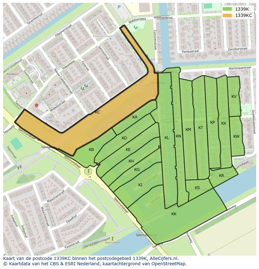 Afbeelding van het postcodegebied 1339 KC op de kaart.