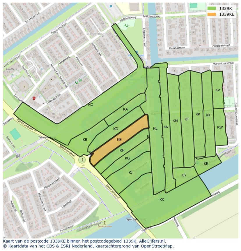 Afbeelding van het postcodegebied 1339 KE op de kaart.
