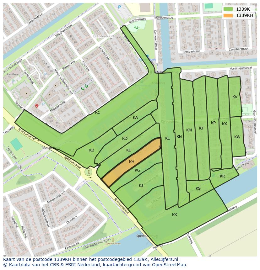 Afbeelding van het postcodegebied 1339 KH op de kaart.