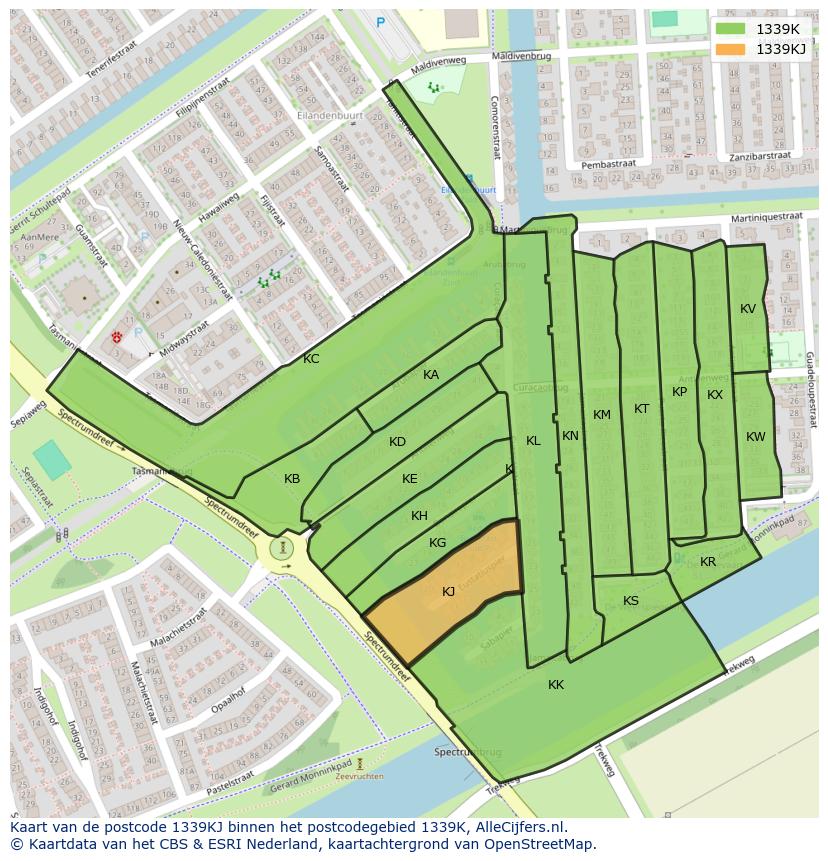 Afbeelding van het postcodegebied 1339 KJ op de kaart.