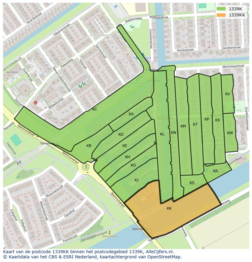 Afbeelding van het postcodegebied 1339 KK op de kaart.