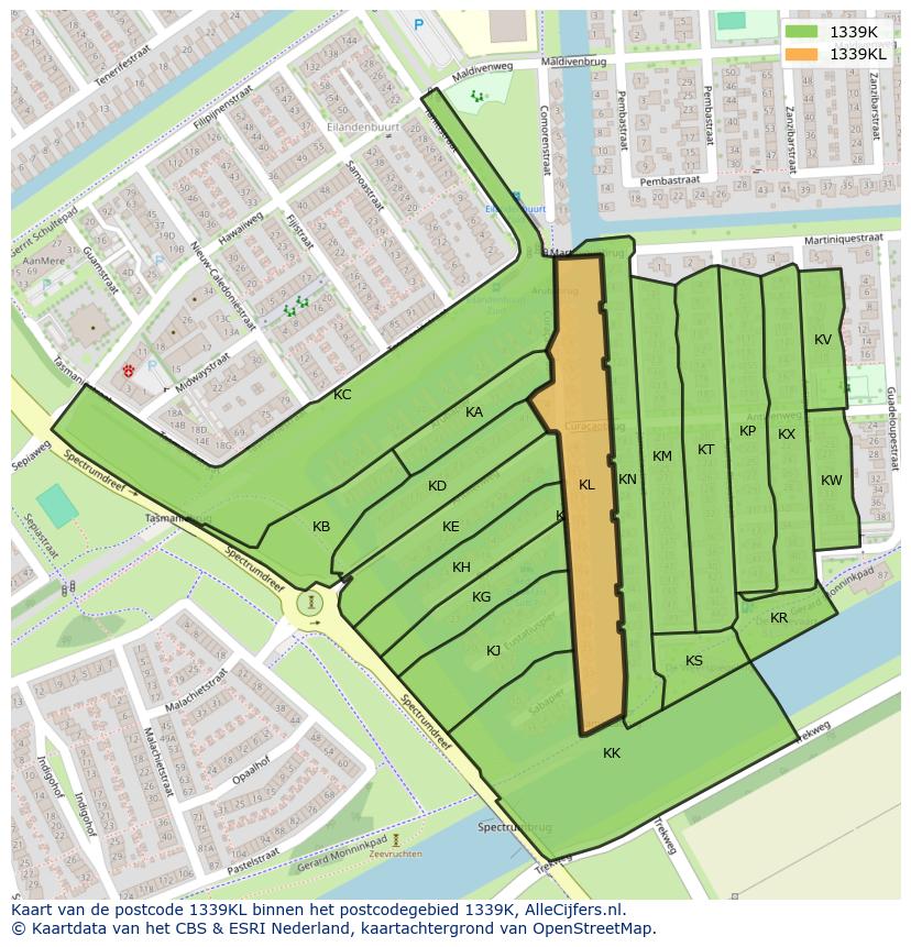Afbeelding van het postcodegebied 1339 KL op de kaart.