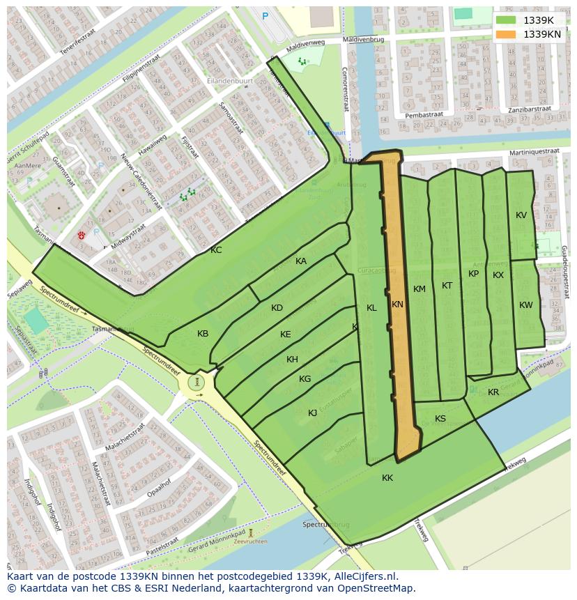 Afbeelding van het postcodegebied 1339 KN op de kaart.