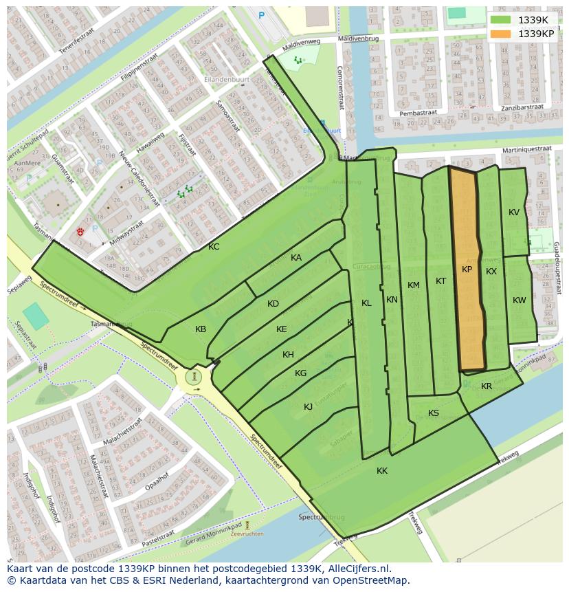 Afbeelding van het postcodegebied 1339 KP op de kaart.