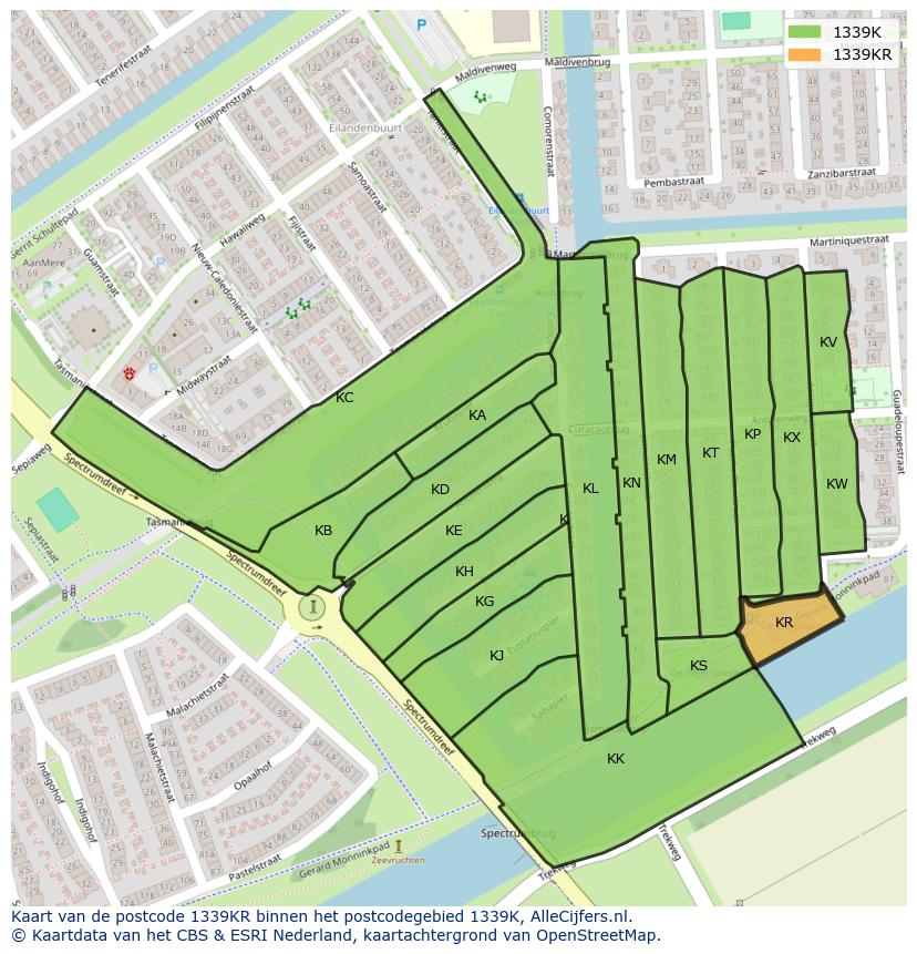 Afbeelding van het postcodegebied 1339 KR op de kaart.