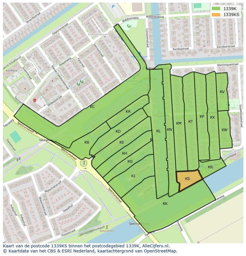 Afbeelding van het postcodegebied 1339 KS op de kaart.