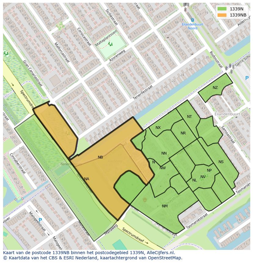Afbeelding van het postcodegebied 1339 NB op de kaart.