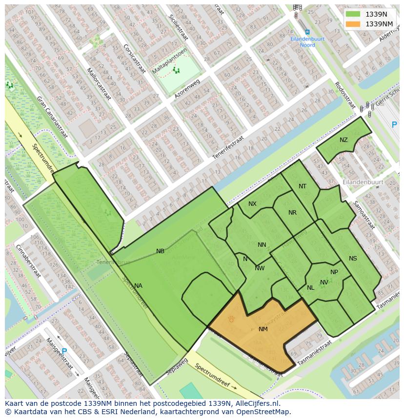 Afbeelding van het postcodegebied 1339 NM op de kaart.