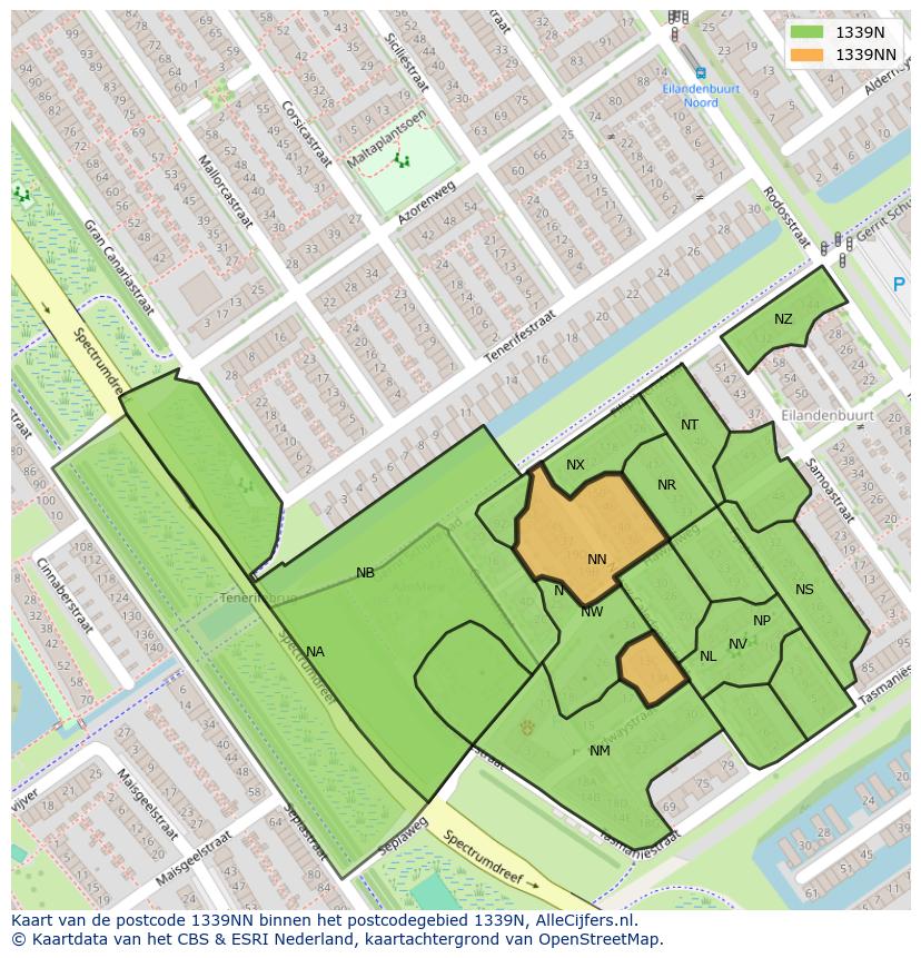 Afbeelding van het postcodegebied 1339 NN op de kaart.