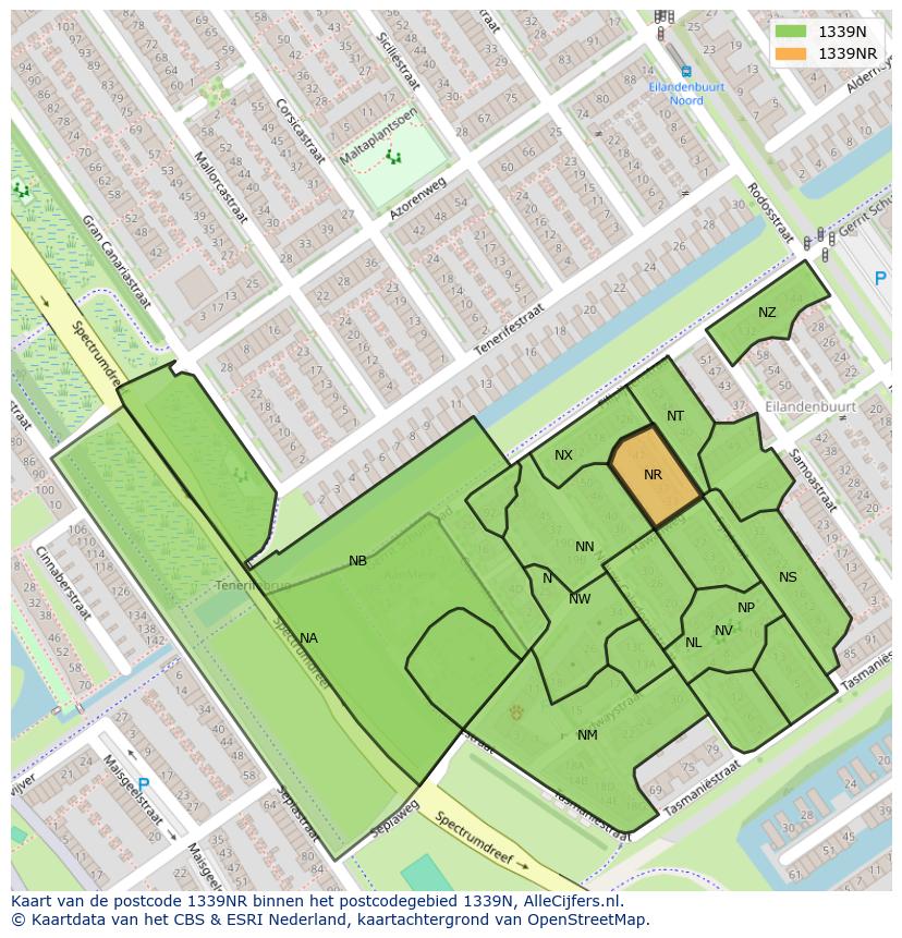Afbeelding van het postcodegebied 1339 NR op de kaart.