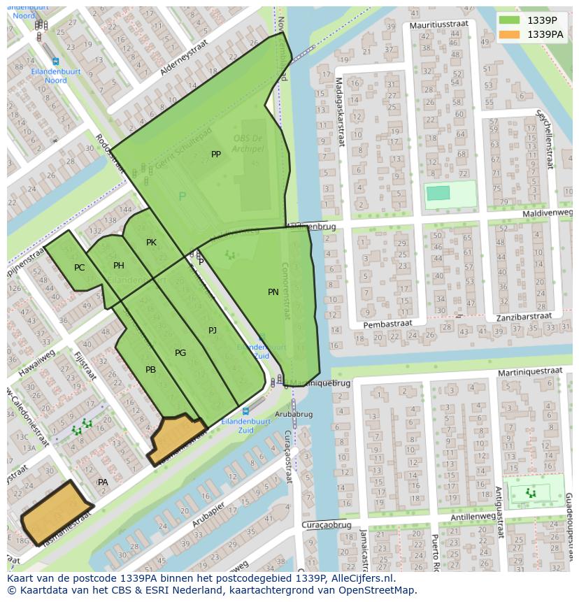 Afbeelding van het postcodegebied 1339 PA op de kaart.