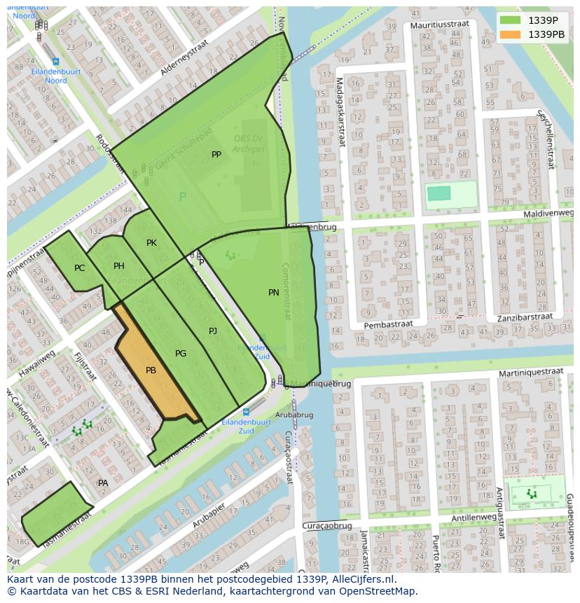 Afbeelding van het postcodegebied 1339 PB op de kaart.