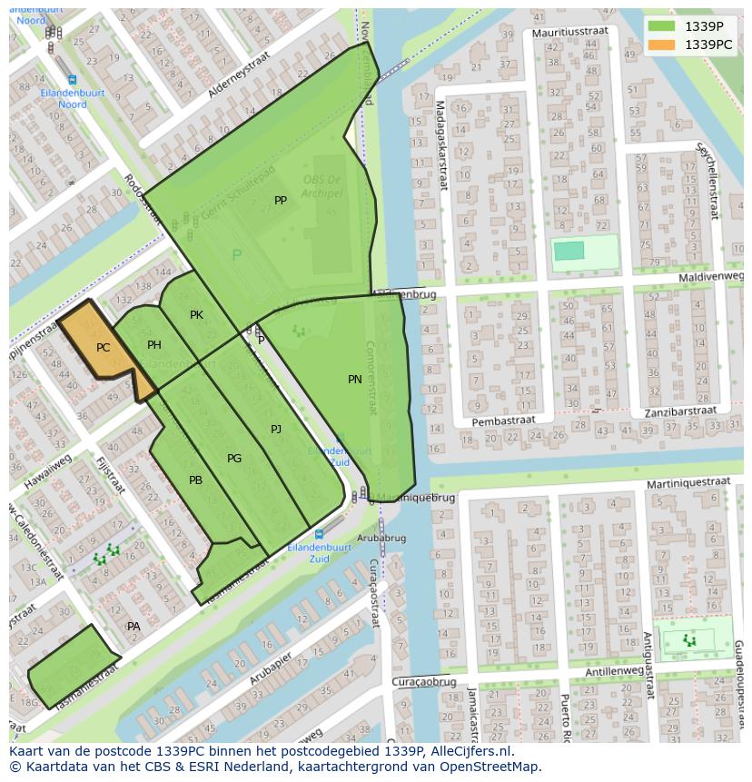 Afbeelding van het postcodegebied 1339 PC op de kaart.