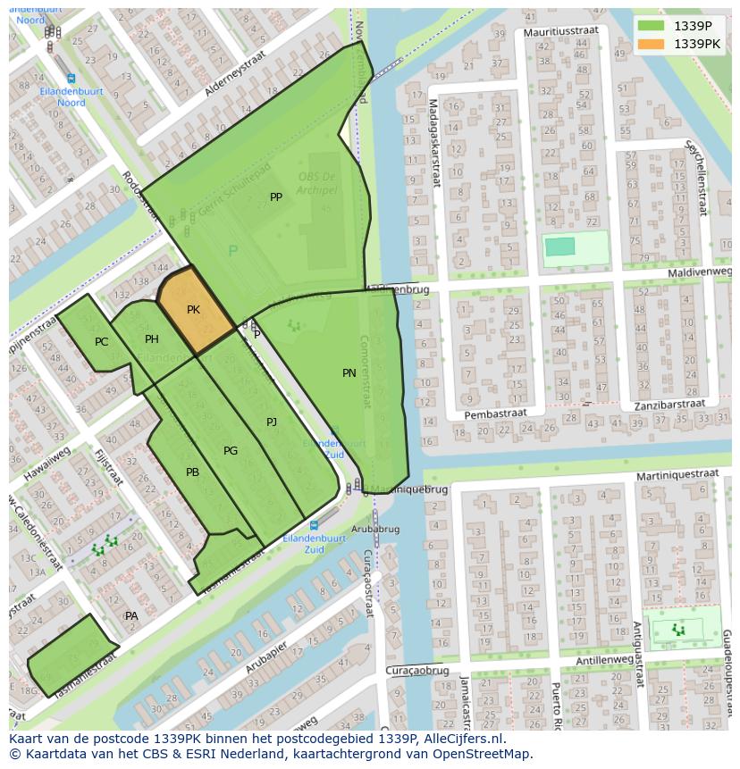 Afbeelding van het postcodegebied 1339 PK op de kaart.