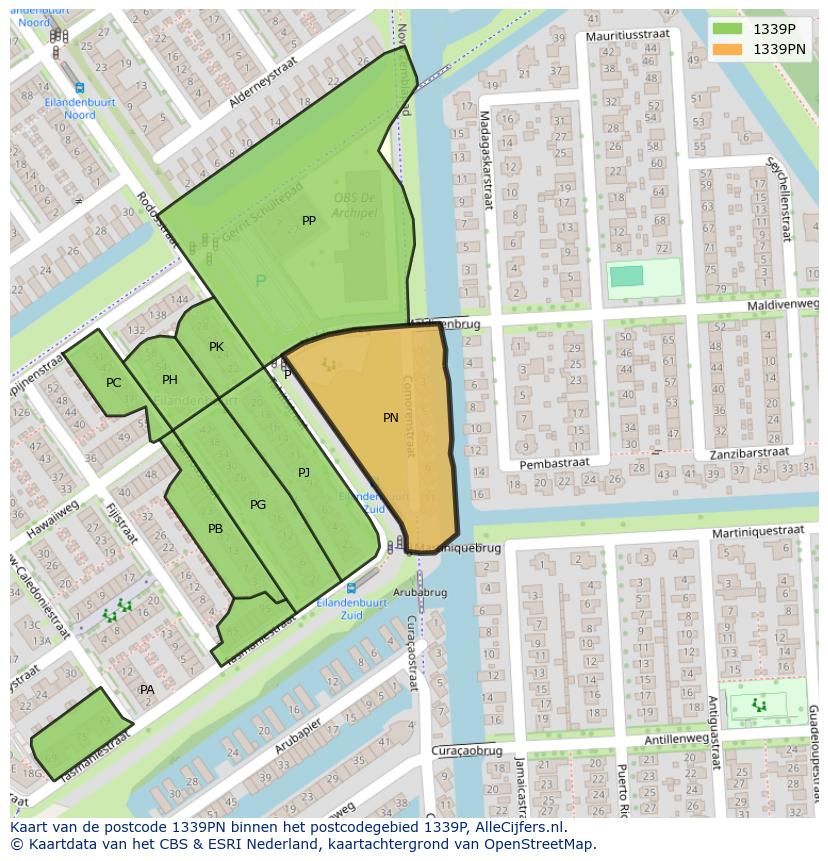 Afbeelding van het postcodegebied 1339 PN op de kaart.