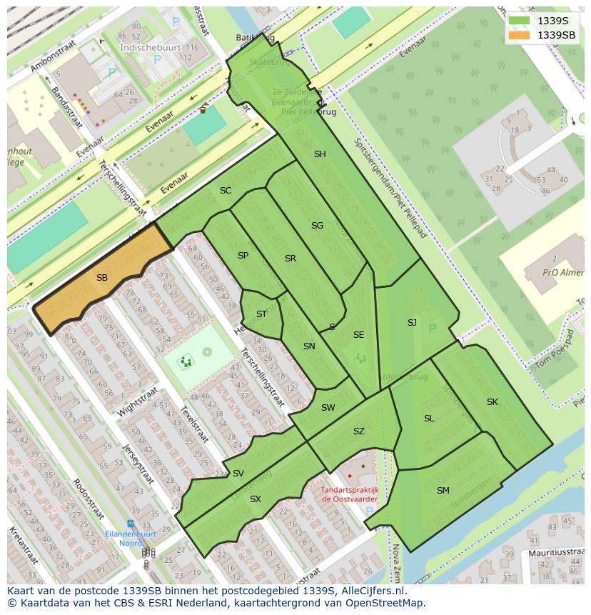Afbeelding van het postcodegebied 1339 SB op de kaart.