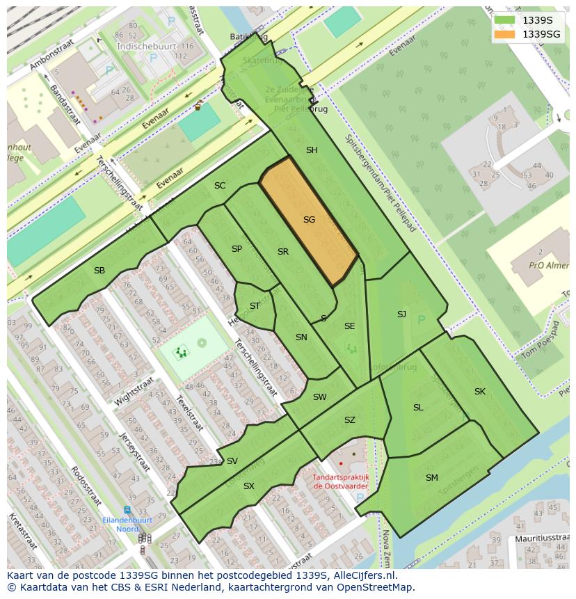 Afbeelding van het postcodegebied 1339 SG op de kaart.