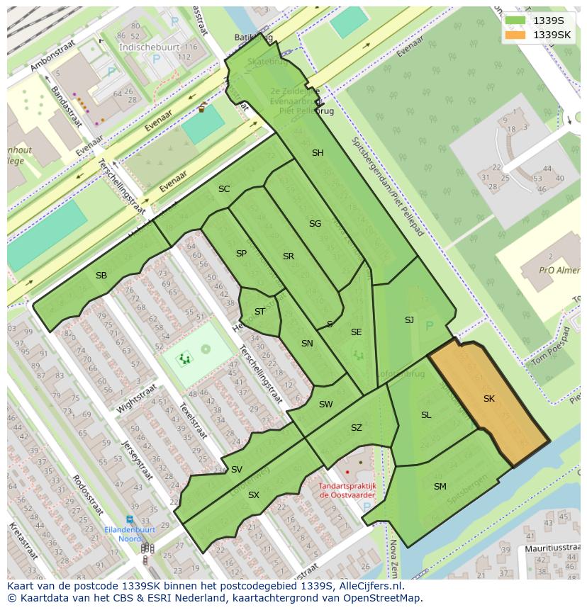 Afbeelding van het postcodegebied 1339 SK op de kaart.