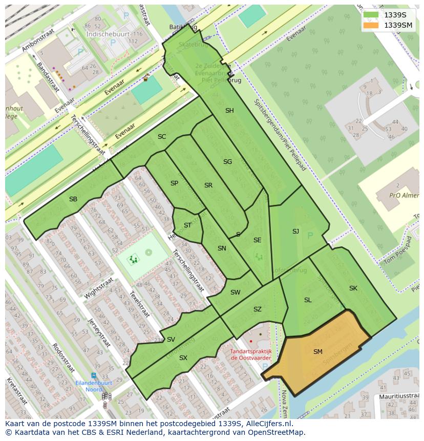 Afbeelding van het postcodegebied 1339 SM op de kaart.