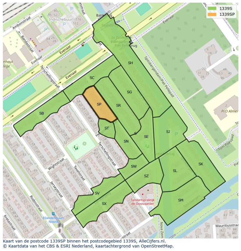 Afbeelding van het postcodegebied 1339 SP op de kaart.