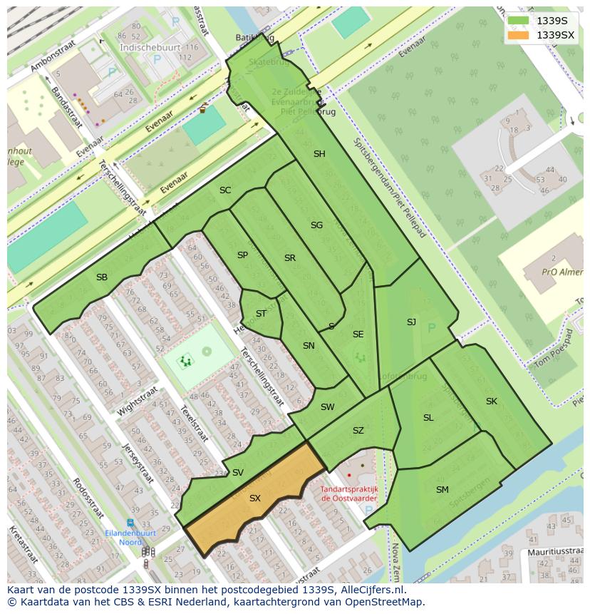 Afbeelding van het postcodegebied 1339 SX op de kaart.