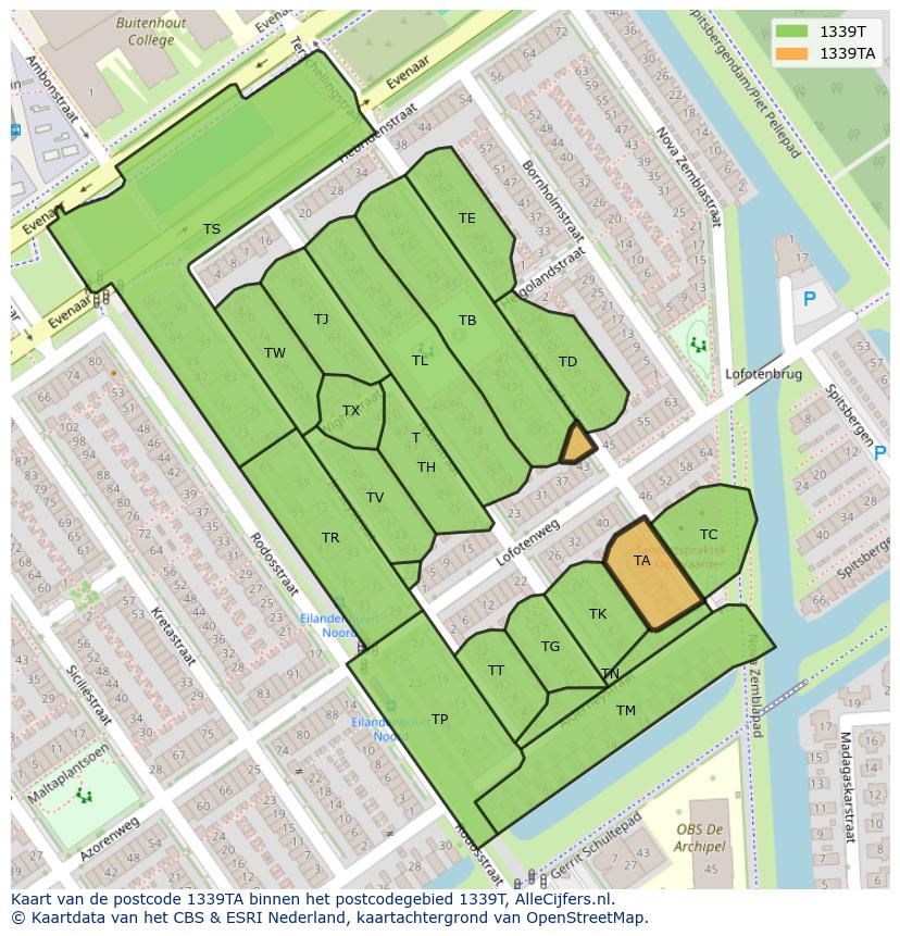 Afbeelding van het postcodegebied 1339 TA op de kaart.