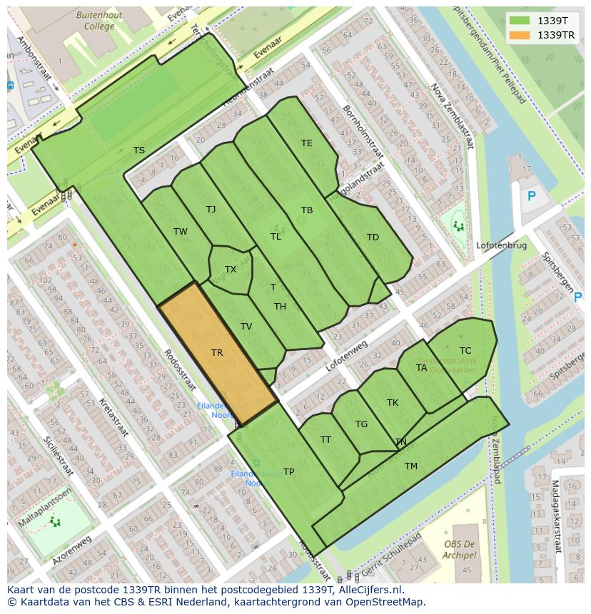 Afbeelding van het postcodegebied 1339 TR op de kaart.