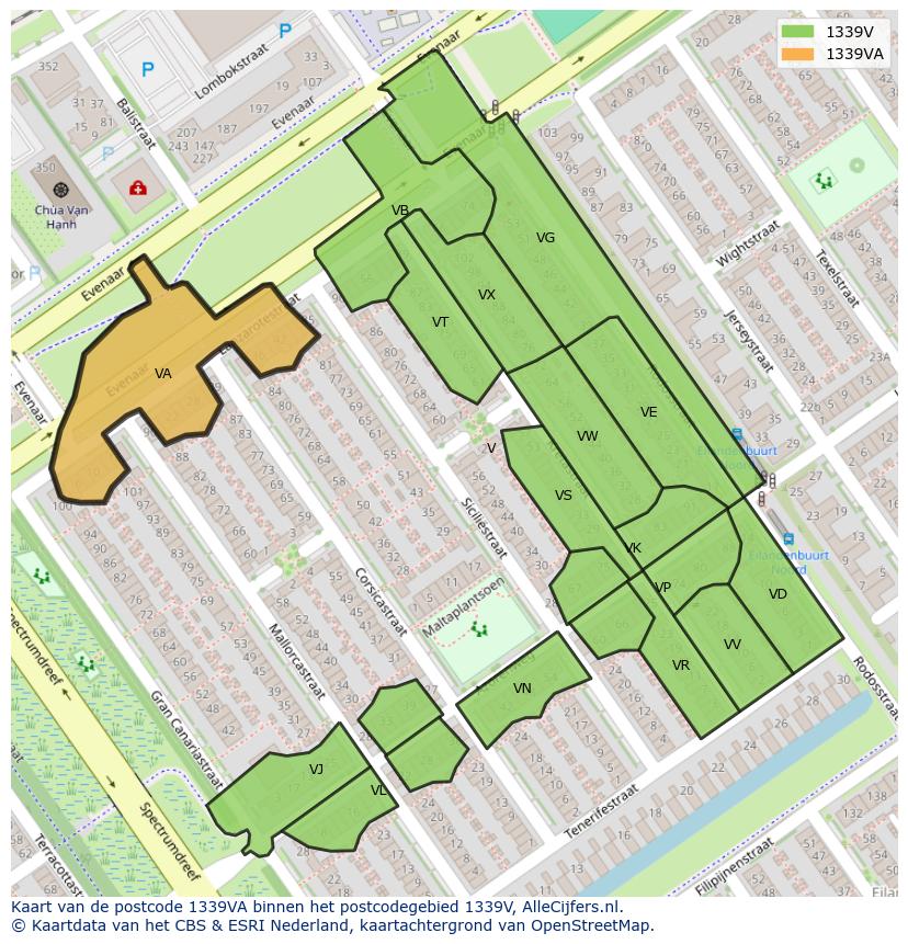 Afbeelding van het postcodegebied 1339 VA op de kaart.