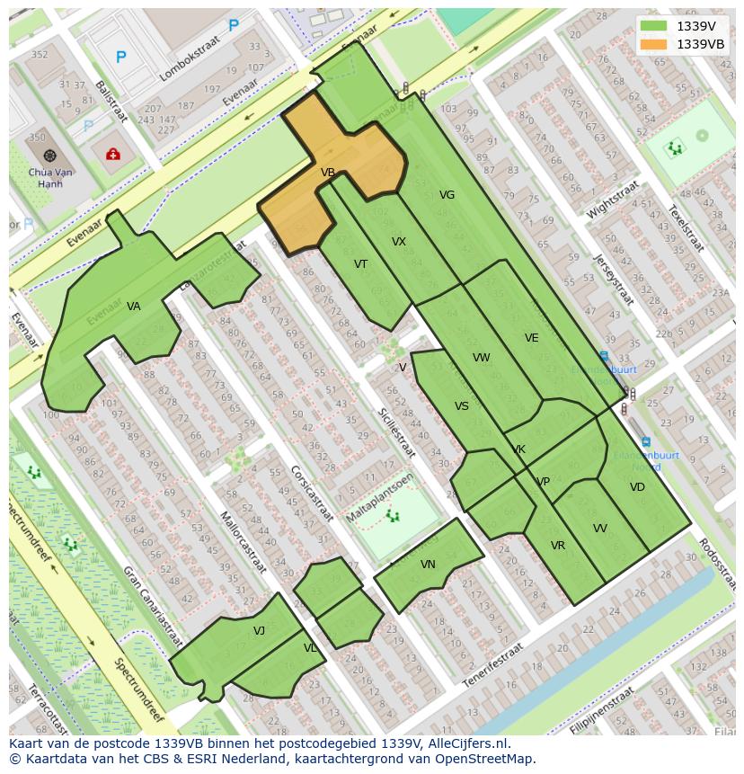 Afbeelding van het postcodegebied 1339 VB op de kaart.
