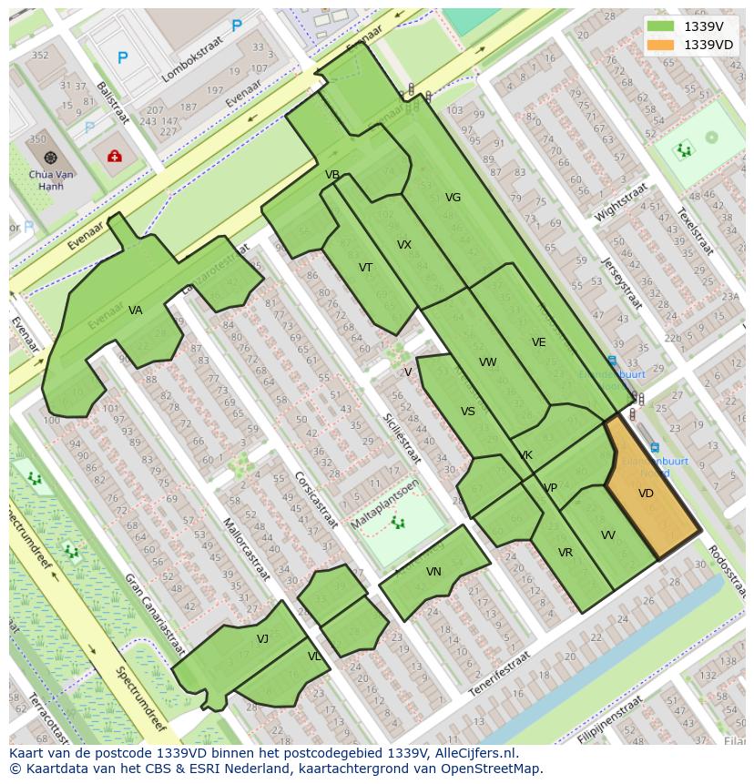Afbeelding van het postcodegebied 1339 VD op de kaart.
