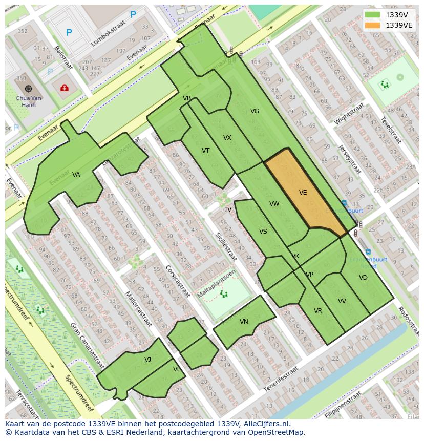 Afbeelding van het postcodegebied 1339 VE op de kaart.