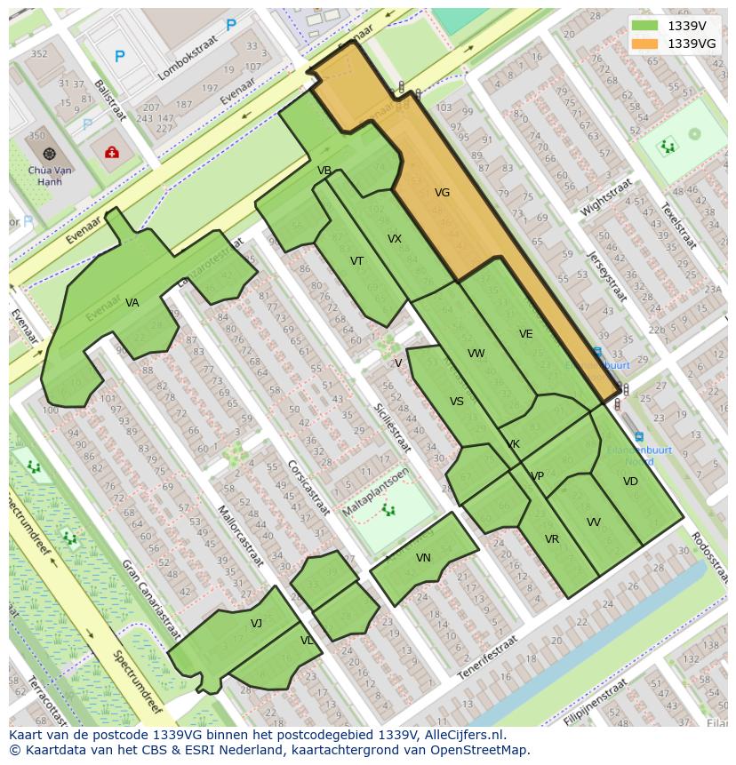 Afbeelding van het postcodegebied 1339 VG op de kaart.