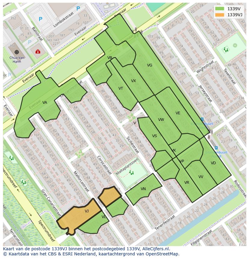 Afbeelding van het postcodegebied 1339 VJ op de kaart.