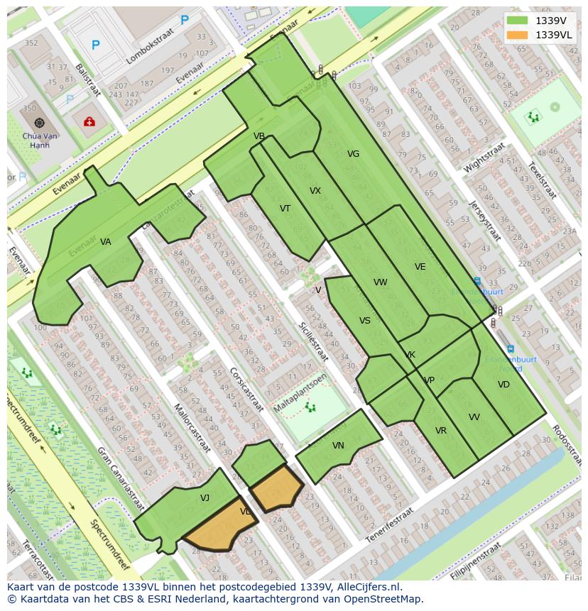 Afbeelding van het postcodegebied 1339 VL op de kaart.
