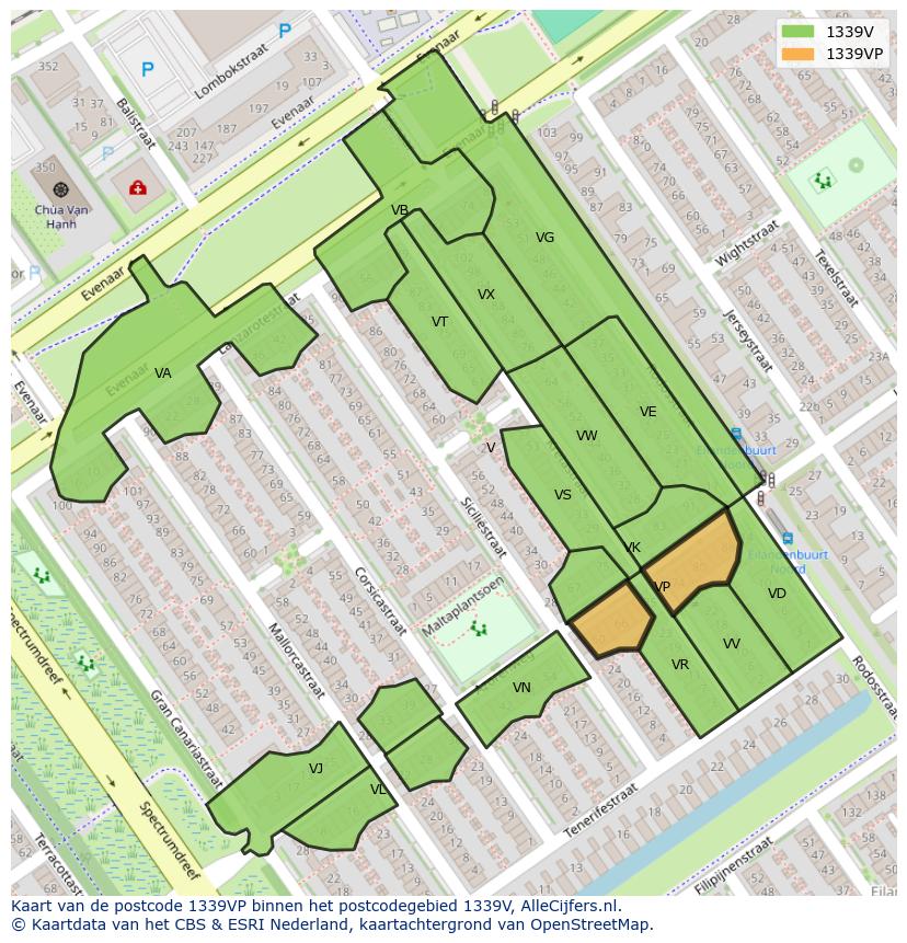 Afbeelding van het postcodegebied 1339 VP op de kaart.