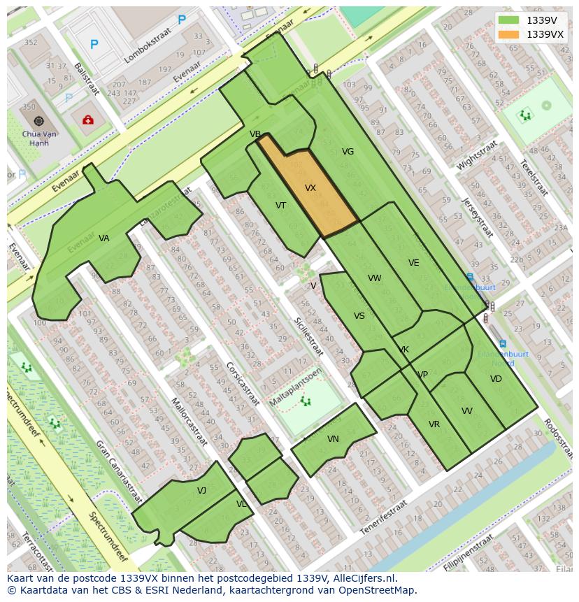 Afbeelding van het postcodegebied 1339 VX op de kaart.