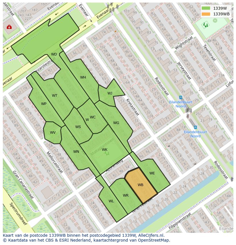 Afbeelding van het postcodegebied 1339 WB op de kaart.