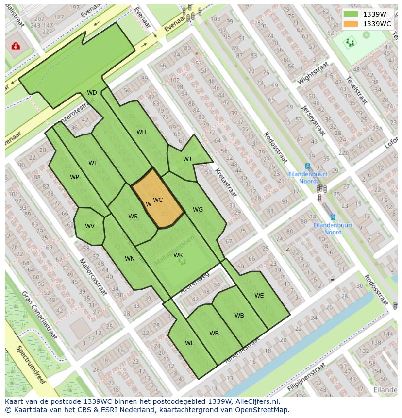 Afbeelding van het postcodegebied 1339 WC op de kaart.