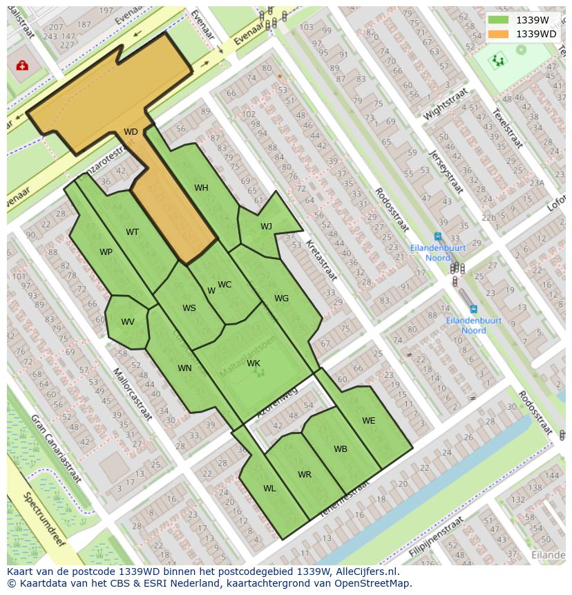 Afbeelding van het postcodegebied 1339 WD op de kaart.