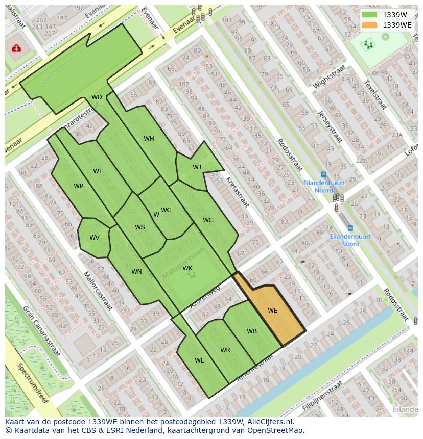 Afbeelding van het postcodegebied 1339 WE op de kaart.