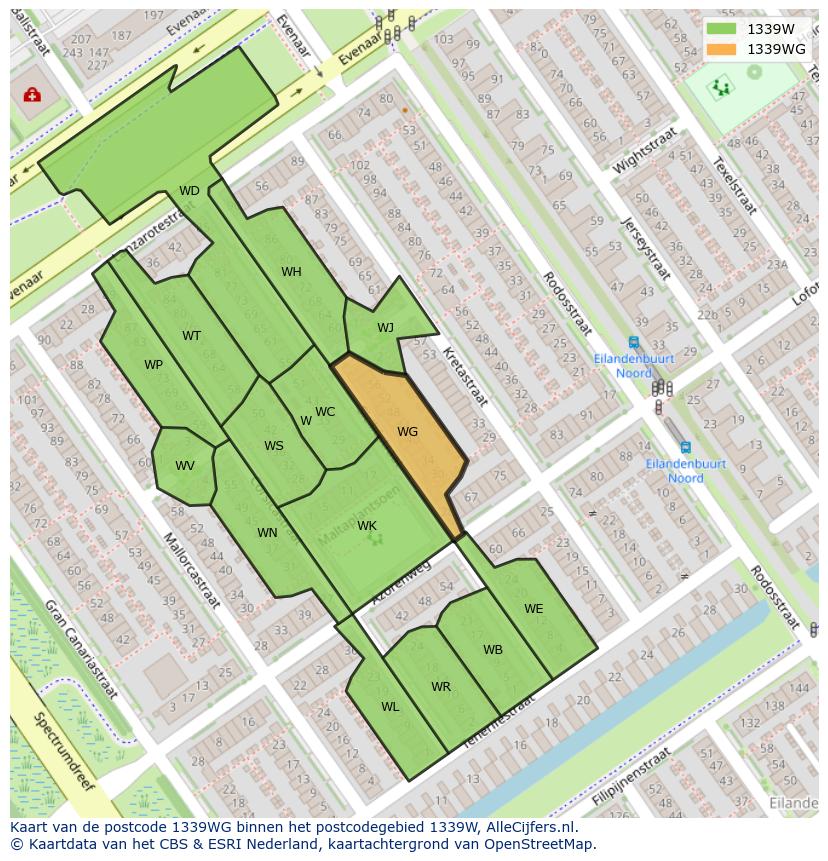 Afbeelding van het postcodegebied 1339 WG op de kaart.