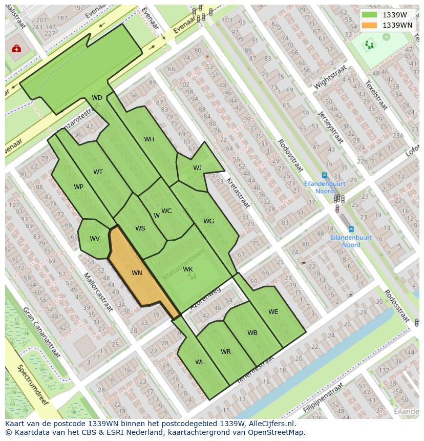 Afbeelding van het postcodegebied 1339 WN op de kaart.