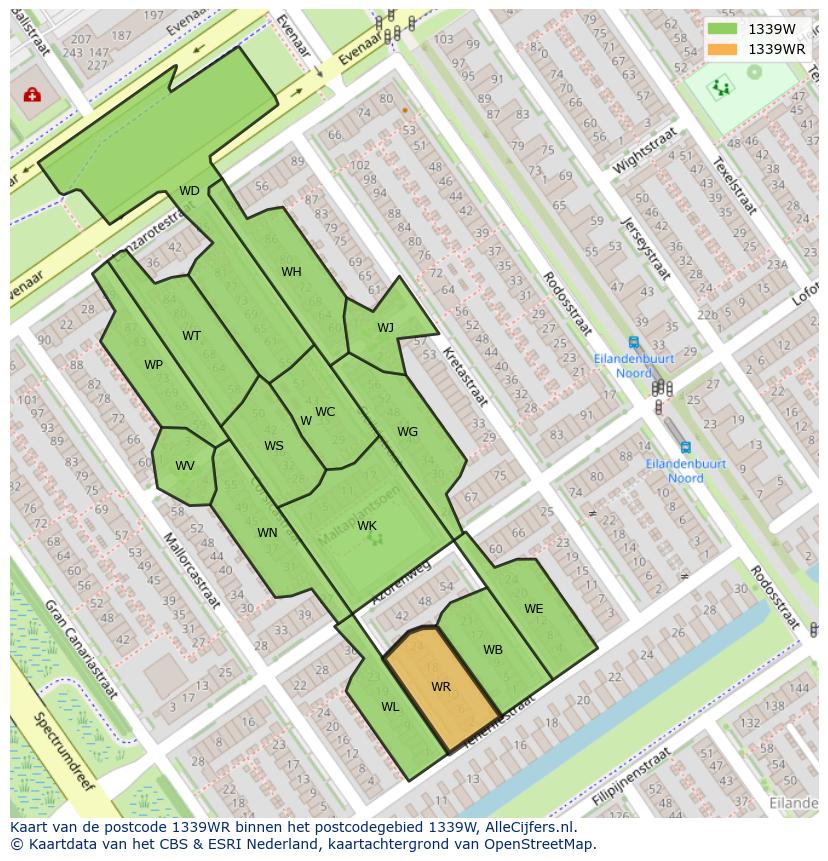 Afbeelding van het postcodegebied 1339 WR op de kaart.